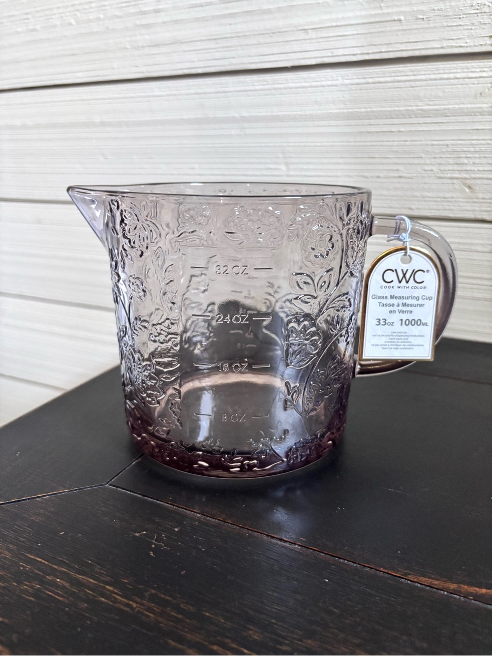 CWC Cook With Color Glass Measuring Cup 33oz ~ 4 Cups Brown Floral NEW